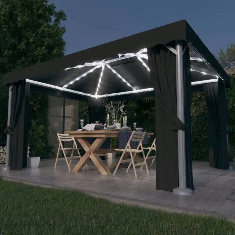 Vidaxl - Gazebo con Tende e Stringa di Luci led 4x3 m Antracite