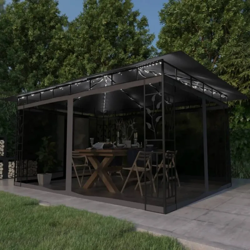 Vidaxl - Gazebo con Zanzariera e Luci led 4x3x2,73 m Antracite