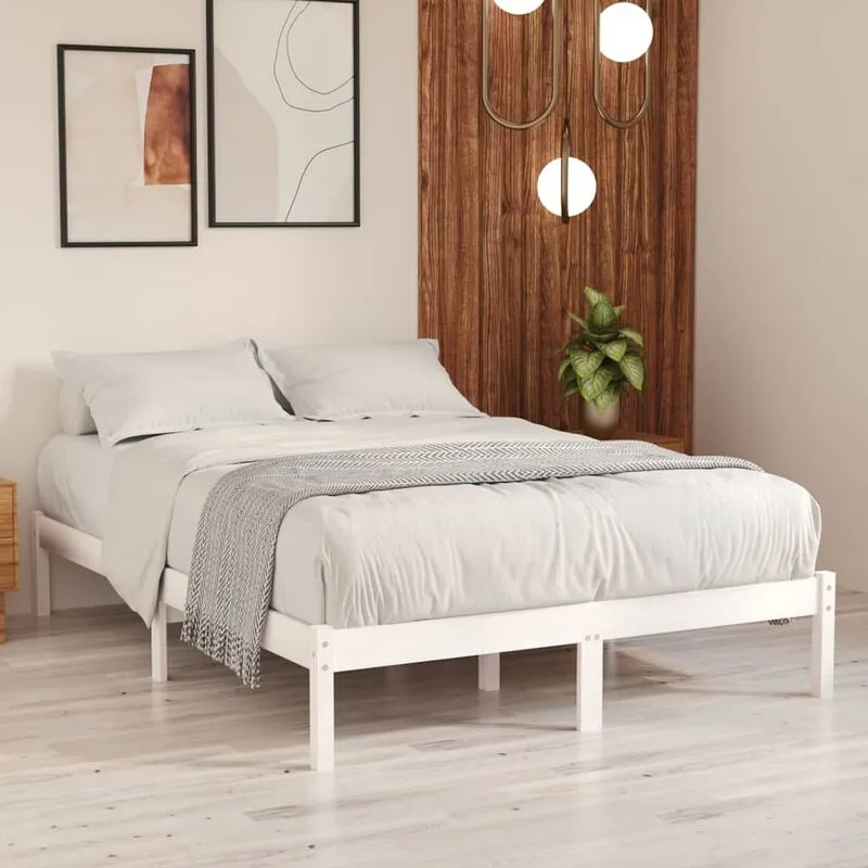 Struttura letto in legno massello design semplice 140x190 cm vari colori colore : Bianco