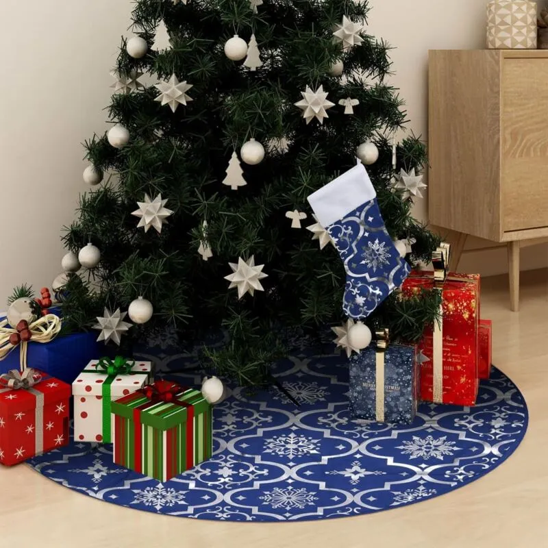 Gonna Albero Natale Raffinata con Calza Blu Tessuto 122 cm - Vidaxl