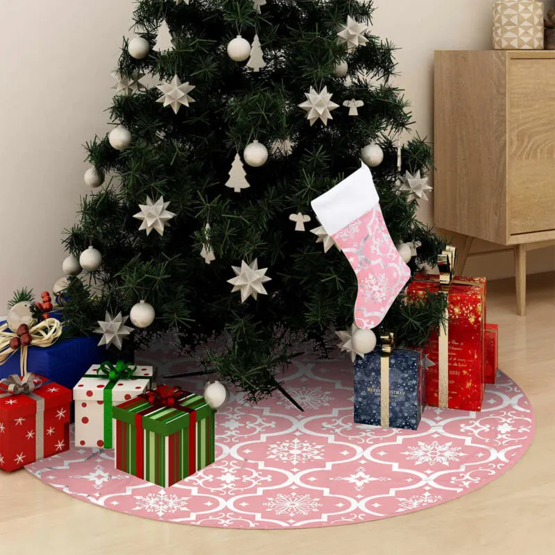 Gonna Albero Natale Raffinata con Calza Rosa Tessuto 122 cm - Vidaxl