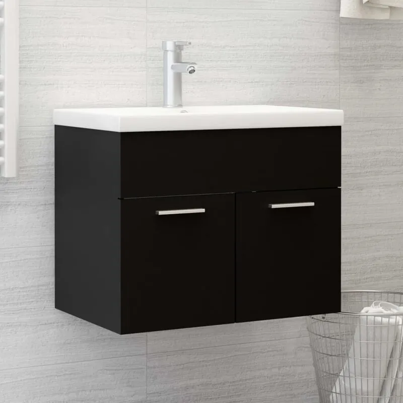 Mobile Bagno con Lavabo Integrato Nero in Truciolato - Vidaxl