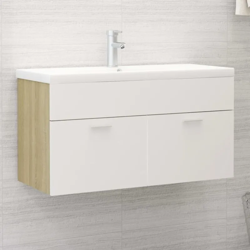 Vidaxl - Mobile Lavabo Integrato Bianco Rovere Sonoma Legno Multistrato