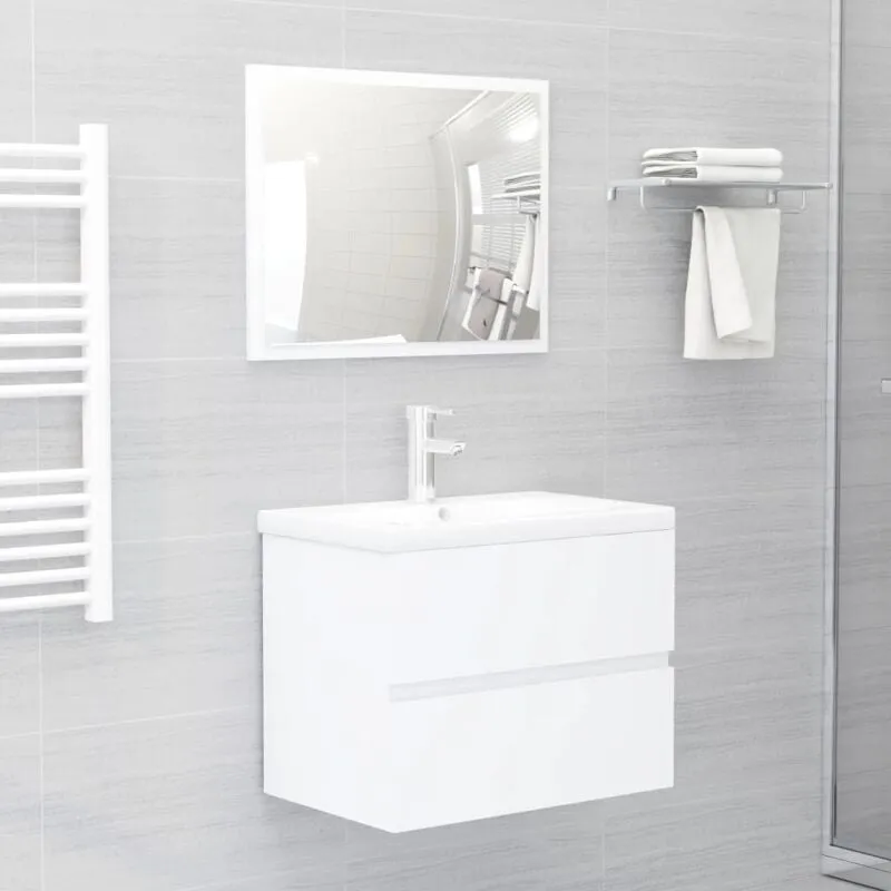 Set Mobili da Bagno 2 pz Bianco in Legno Multistrato - Vidaxl