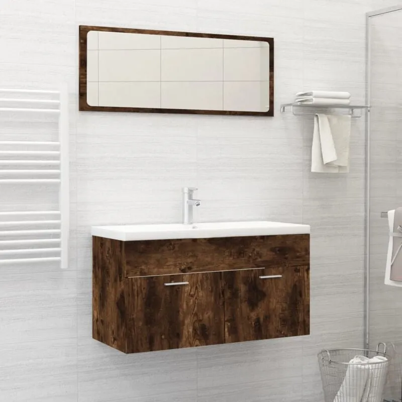 Set Mobili da Bagno 2 pz Rovere Fumo in Legno Multistrato - Vidaxl