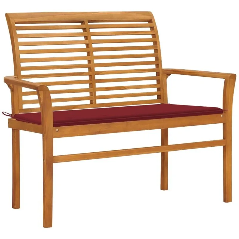 Panca da Giardino con Cuscino Rosso Vino 112 cm Legno di Teak - Vidaxl