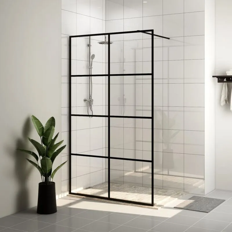 Parete per Doccia Walk-in Vetro Trasparente esg 115x195cm Nera - Vidaxl