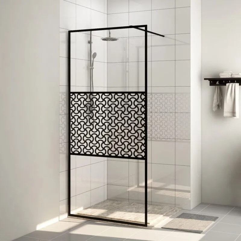 Parete per Doccia Walk-in Vetro Trasparente esg 100x195cm Nera - Vidaxl