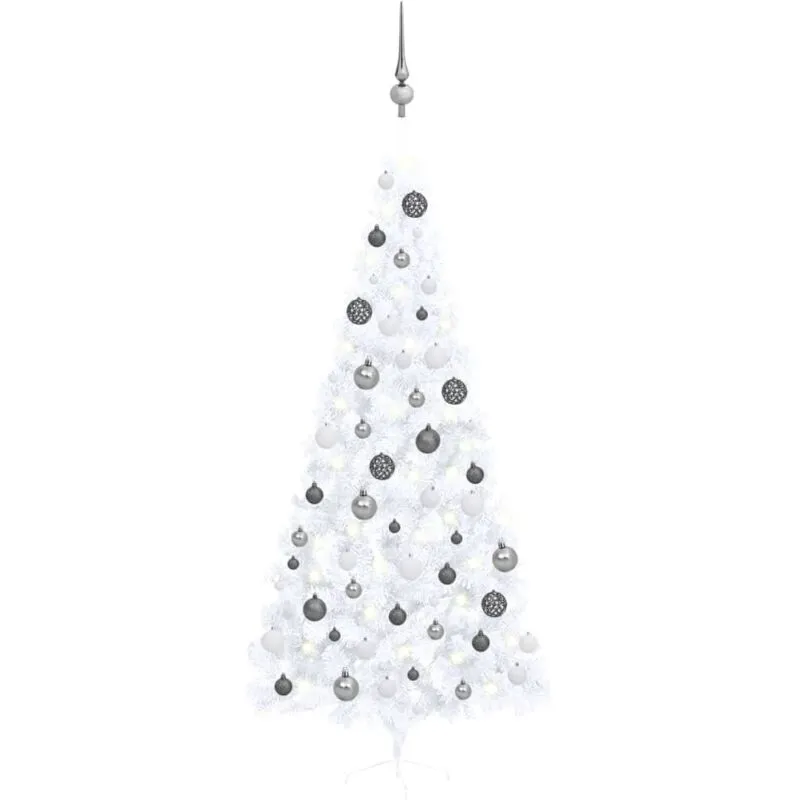 Albero di Natale a Met� Preilluminato con Palline Bianco 240 cm - Vidaxl