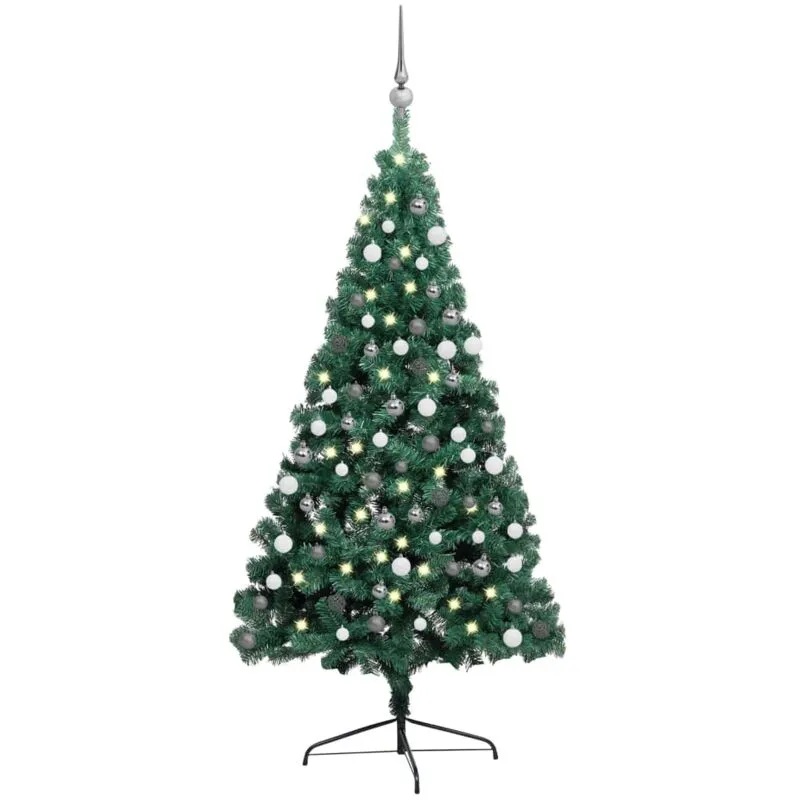 Albero di Natale a Met� Preilluminato con Palline Verde 150 cm - Vidaxl