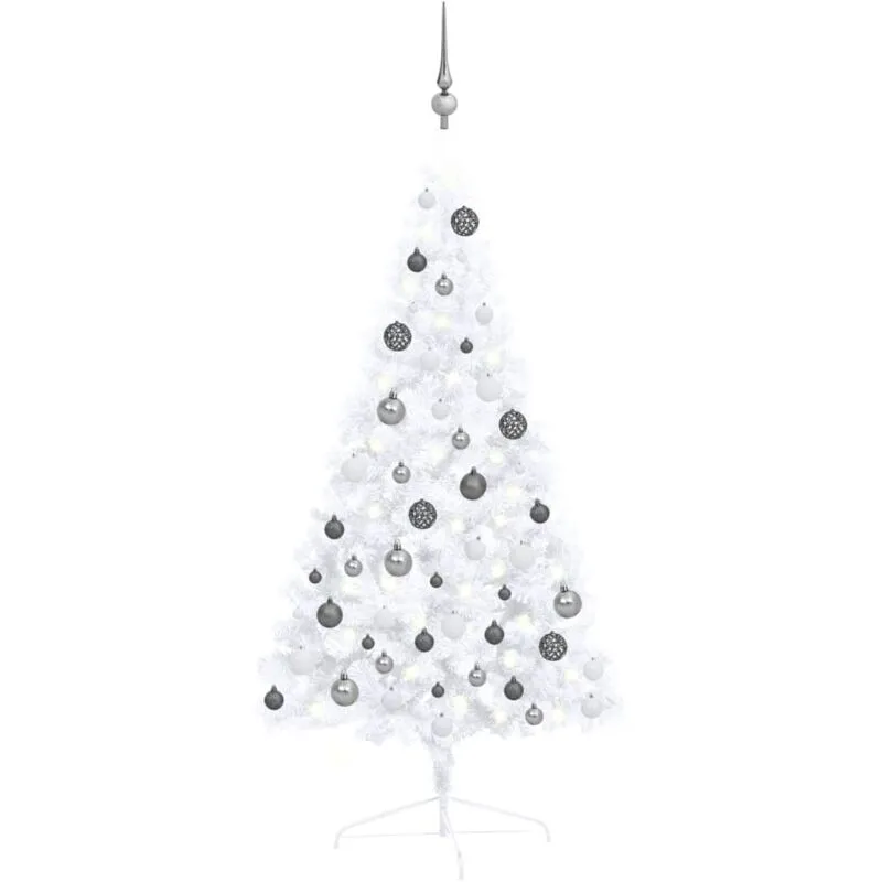 Albero di Natale a Met� Preilluminato con Palline Bianco 120 cm - Vidaxl