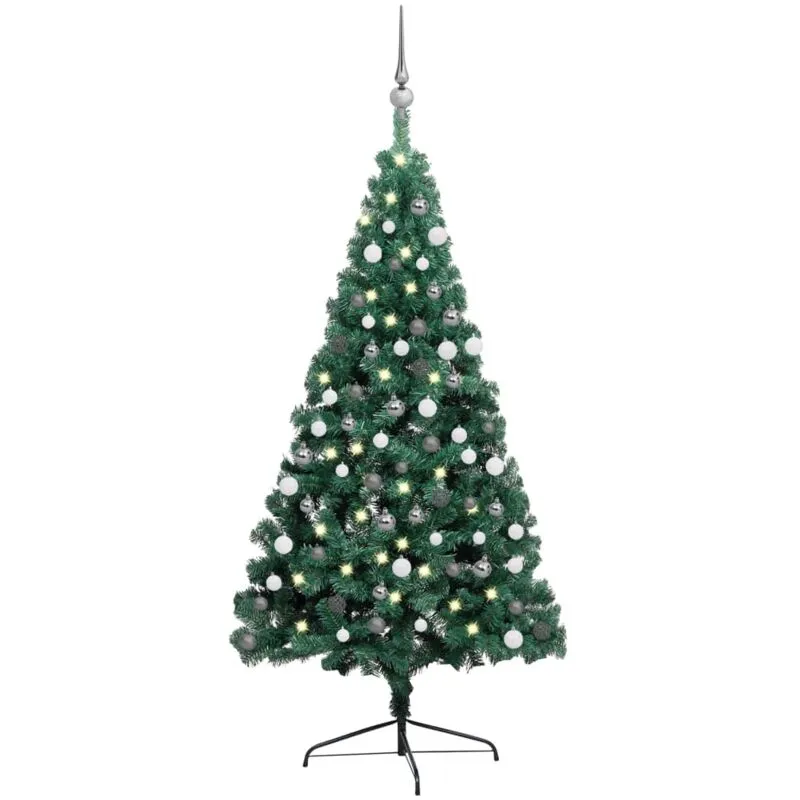 Albero di Natale a Met� Preilluminato con Palline Verde 180 cm - Vidaxl