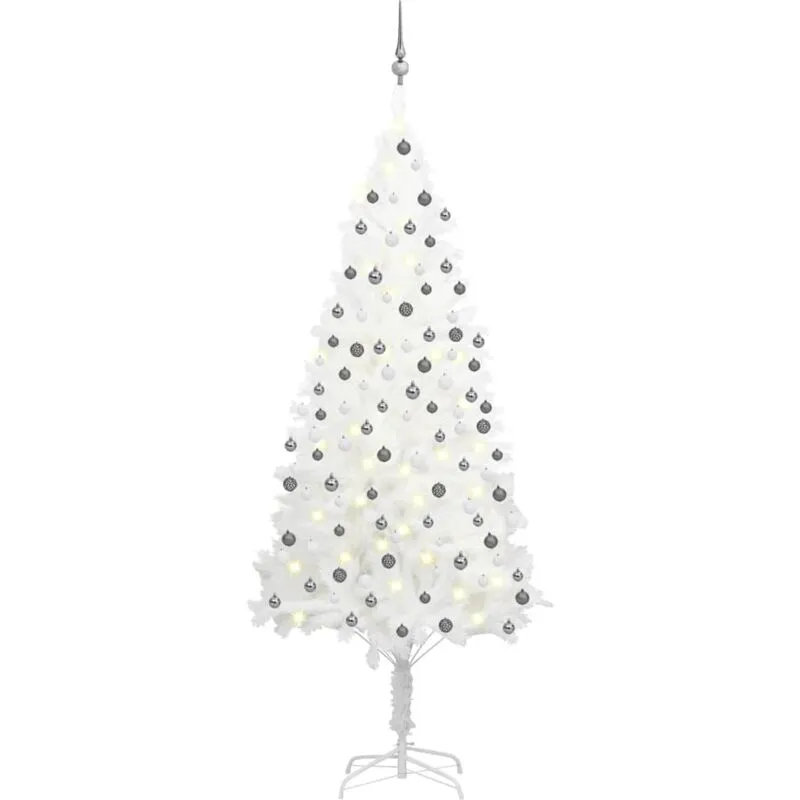 Albero di Natale Preilluminato con Palline Bianco 210 cm - Vidaxl