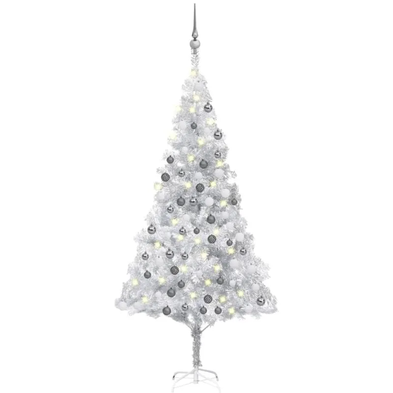 vidaXL Albero di Natale Preilluminato con Palline Argento 180 cm PET