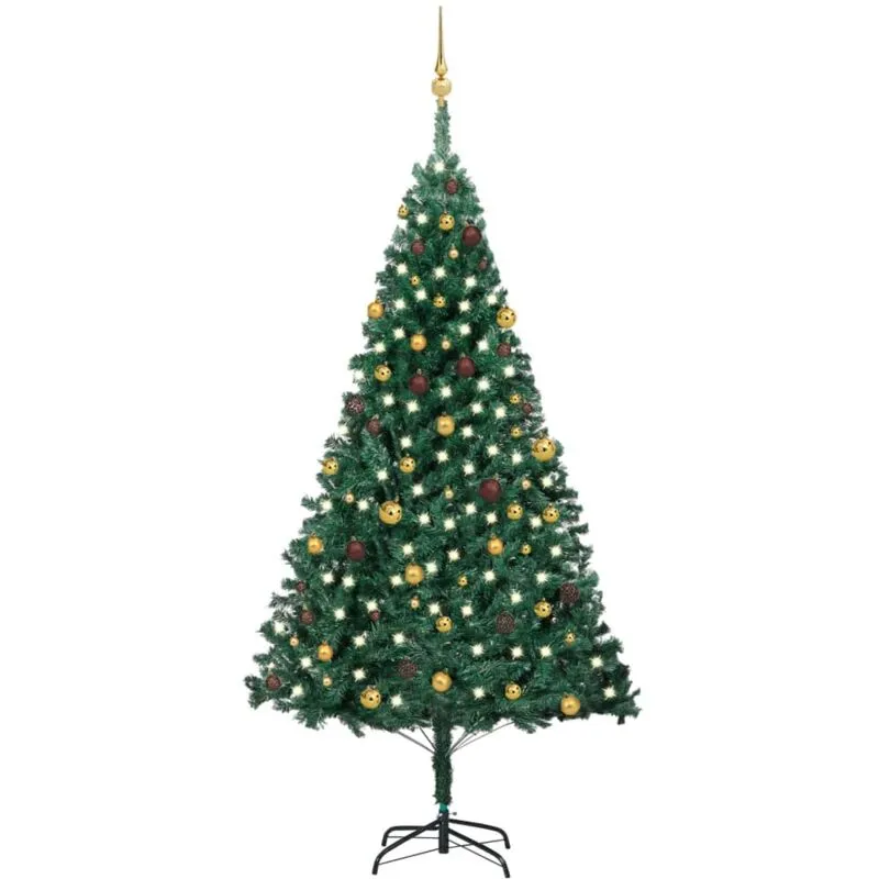 Albero di Natale Preilluminato con Palline Verde 240 cm pvc - Vidaxl