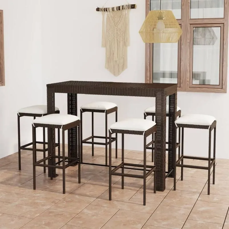 Vidaxl - Set da Bar da Giardino 7 pz con Cuscini in Polyrattan Marrone