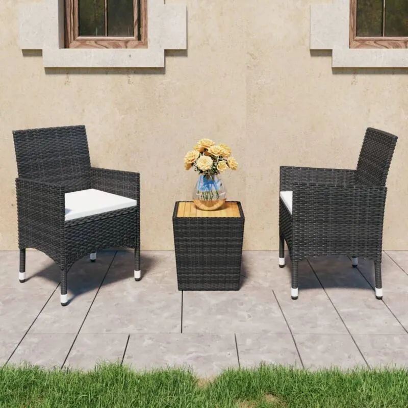 Set da Bistrot per Giardino 3 pz in Polyrattan e Acacia Nero - Vidaxl