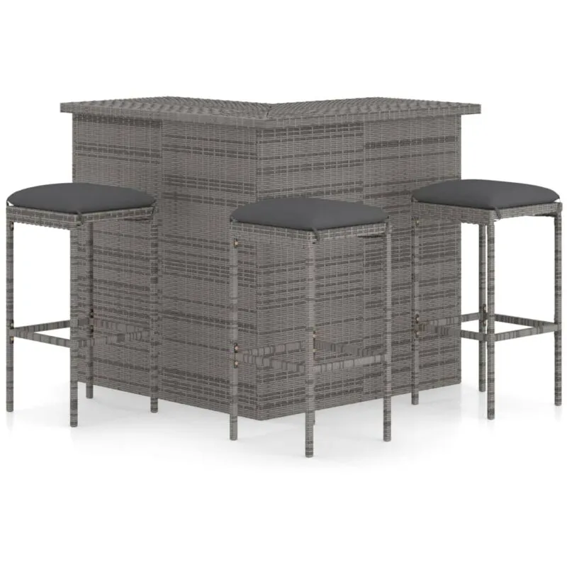 Set Bar da Giardino 4pz con Cuscini in Polyrattan Grigio