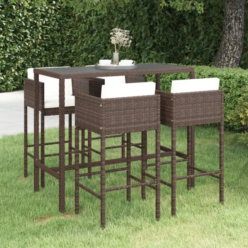 Set da Bar da Giardino 5 pz con Cuscini in Polyrattan Marrone - Vidaxl