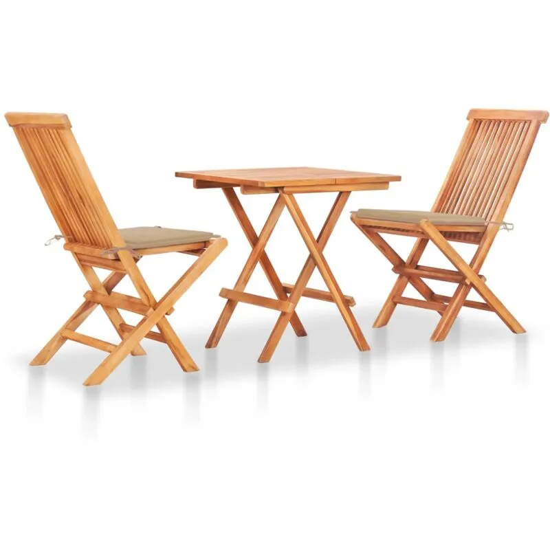 Set da Bistrot 3 pz con Cuscini Beige in Legno Massello di Teak - Vidaxl