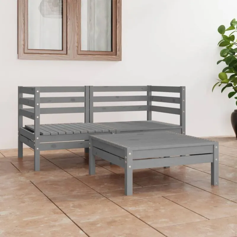 Set Divani da Giardino 3 pz Grigio in Legno Massello di Pino - Vidaxl