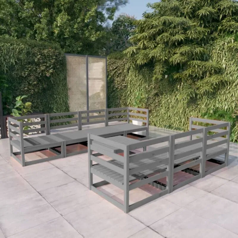 Set Divani da Giardino 8 pz Grigio in Legno Massello di Pino - Vidaxl