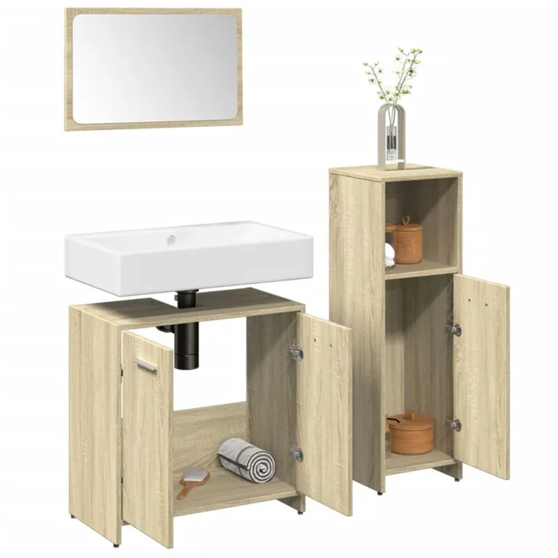 Set Mobili da Bagno 3 pz Rovere Sonoma in Legno Multistrato - Vidaxl