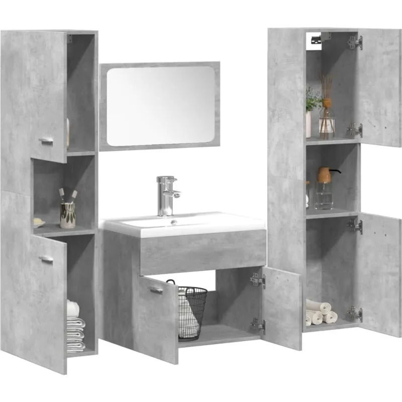 Vidaxl - Set Mobili da Bagno 4 pz Grigio Cemento in Legno Multistrato