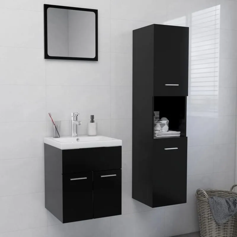 Set Mobili da Bagno Nero in Truciolato - Vidaxl