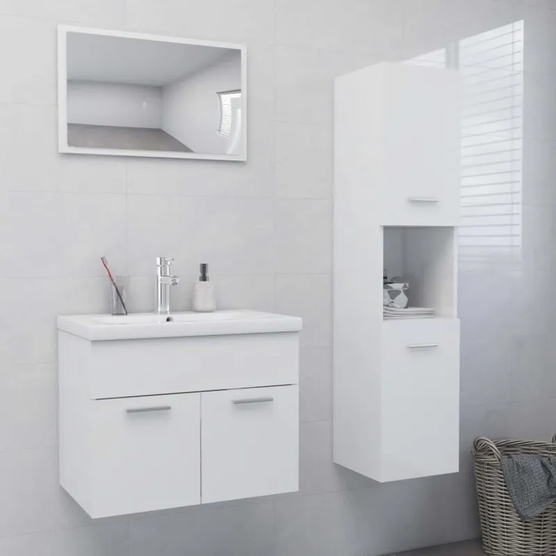 Vidaxl - set mobili bagno con sottolavabo armadio alto e specchio vari colori colore : Bianco Lucido