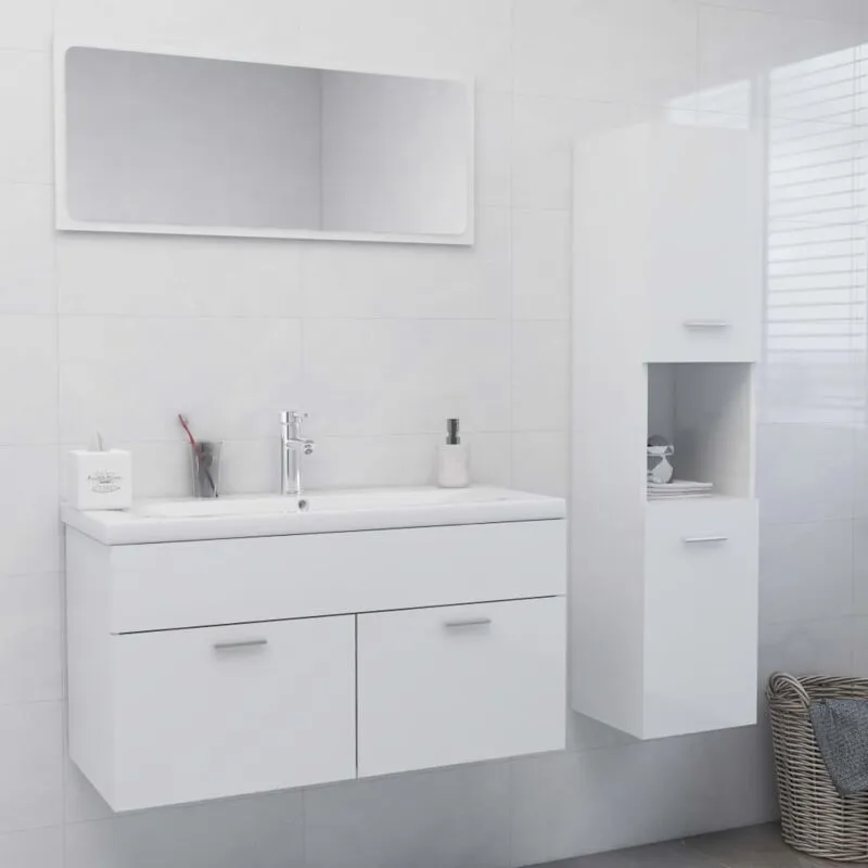 vidaXL Set Mobili da Bagno Bianco Lucido in Truciolato