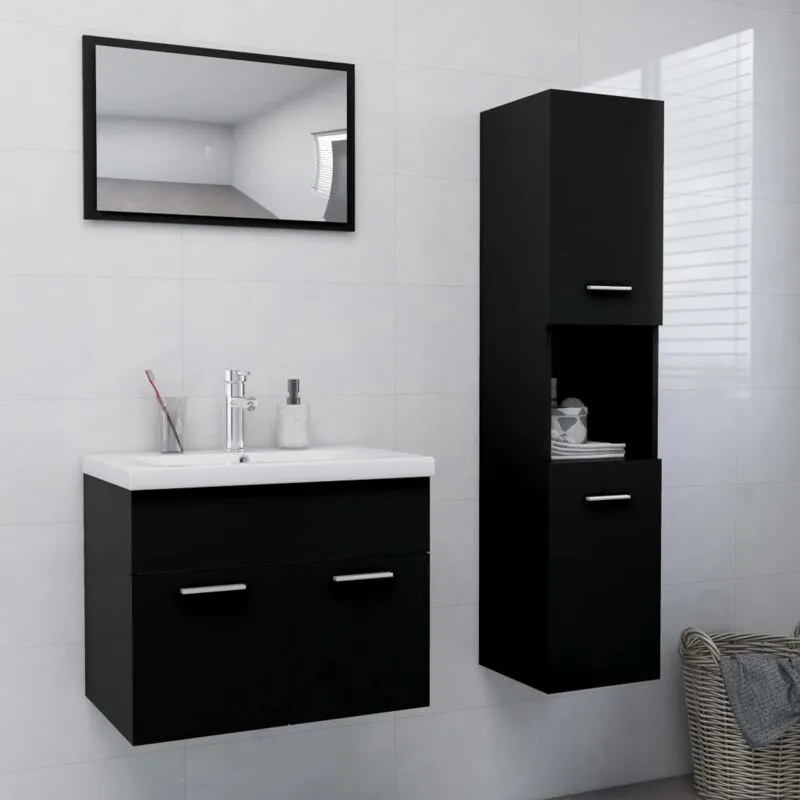 Set Mobili da Bagno Nero in Legno Multistrato - Vidaxl