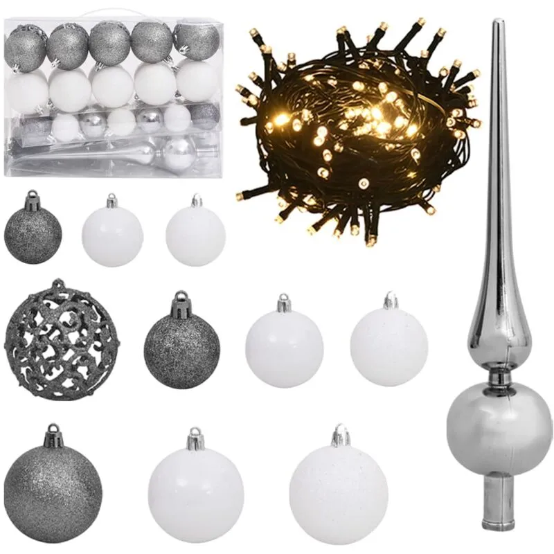 Vidaxl - Set Natale con 61 Palline Punta e 150 Luci led Bianco e Grigio