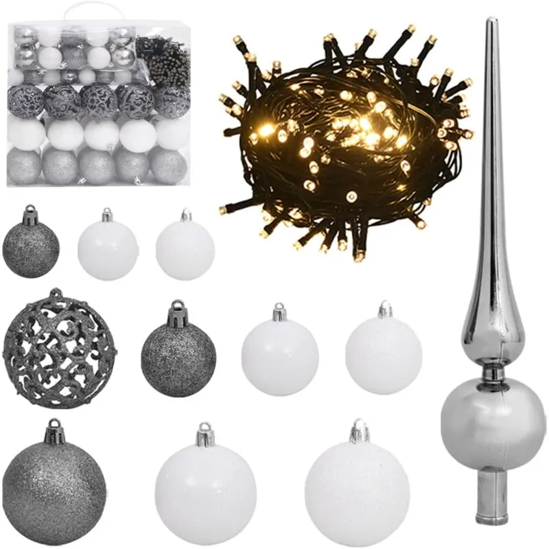 Vidaxl - Set Natale con 120 Palline Punta e 300 Luci led Bianco e Grigio