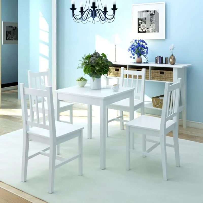 Set Tavolo e Sedie da Pranzo per Cucina Stile Rustico Bianco vari modelli modelli : 5 Pz