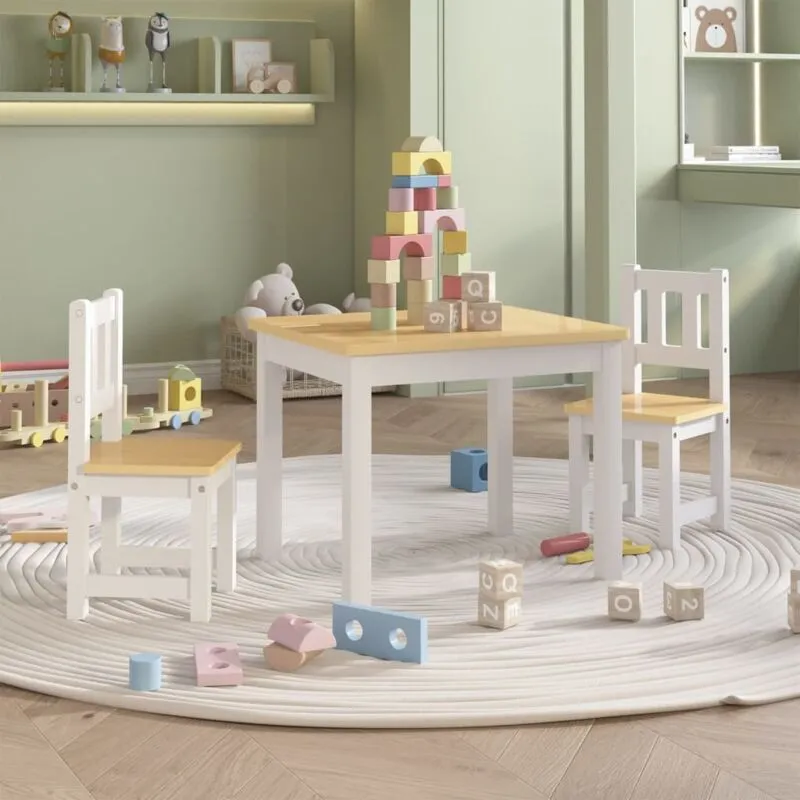 Set Tavolo e Sedie per Bambini 3 Pezzi Bianco e Beige in mdf - Vidaxl