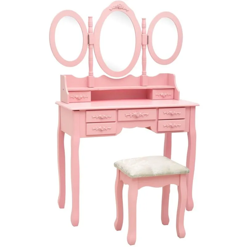 Tavolo da Trucco con Sgabello e Specchio Pieghevole in 3 vari colori colore : rosa