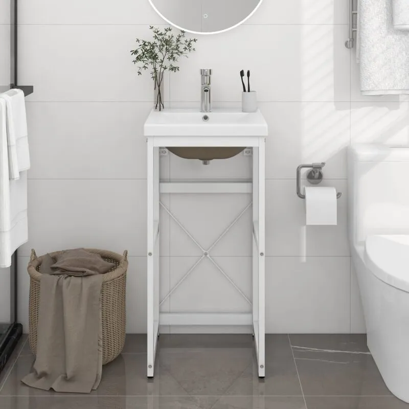 Vidaxl - Telaio per Lavabo da Bagno con Lavabo Integrato Bianco in Ferro