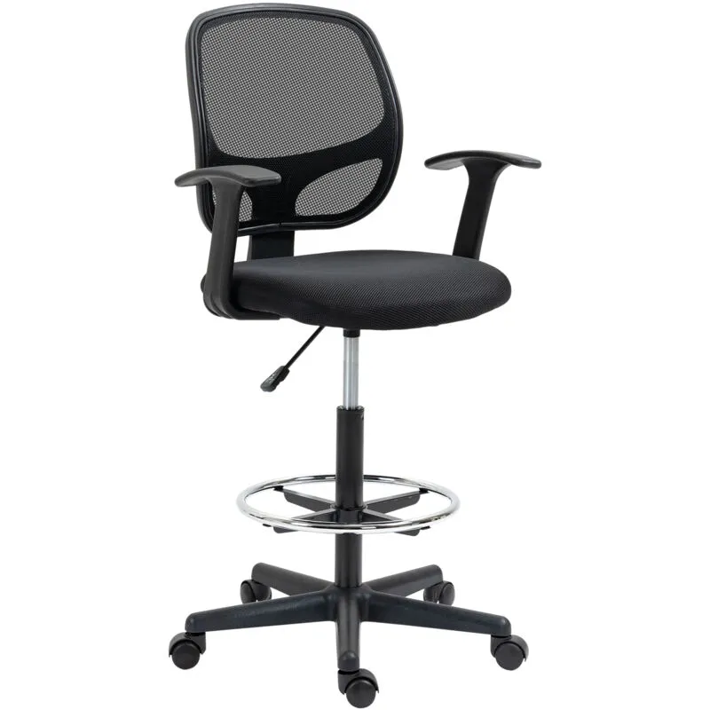 Mesh Drafting Chair with Adjustable Footrest Ring and Swivel Wheels - Vinsetto