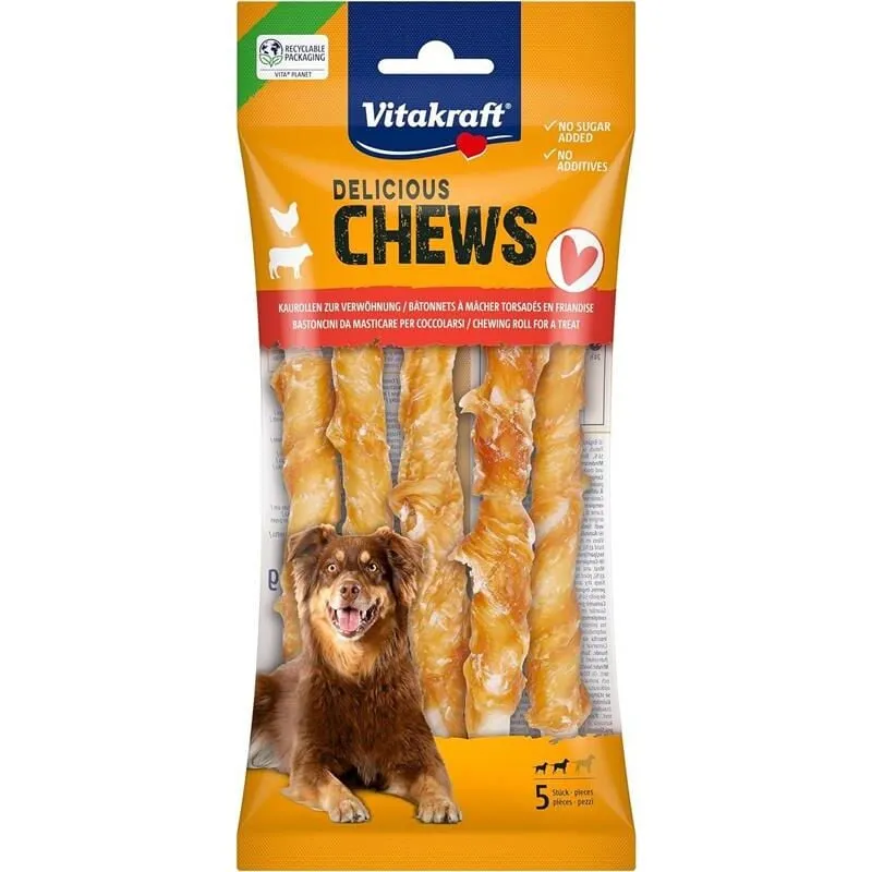  - chews spuntino bastoncini da masticare per pelle di manzo secca con carne di pollo magra 5 pz