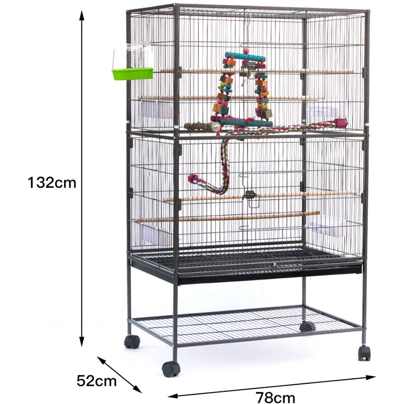 Voliera per uccelli gabbia per pappagalli gabbia per uccelli voliera casetta per uccelli 132 cm gabbia per animali + rulli