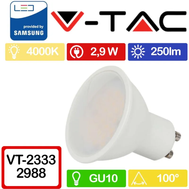  VT-2333 Faretto LED GU10 2,9W 100° Copertura satinata Bianco naturale - 4000K