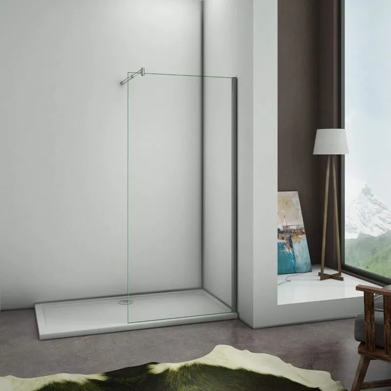 Aica Italy - Walk-in 50x200cm Parete Doccia Fissa Con Barra Stabilizzatrice Regolabile 70-120cm, piatto doccia 90x70cm