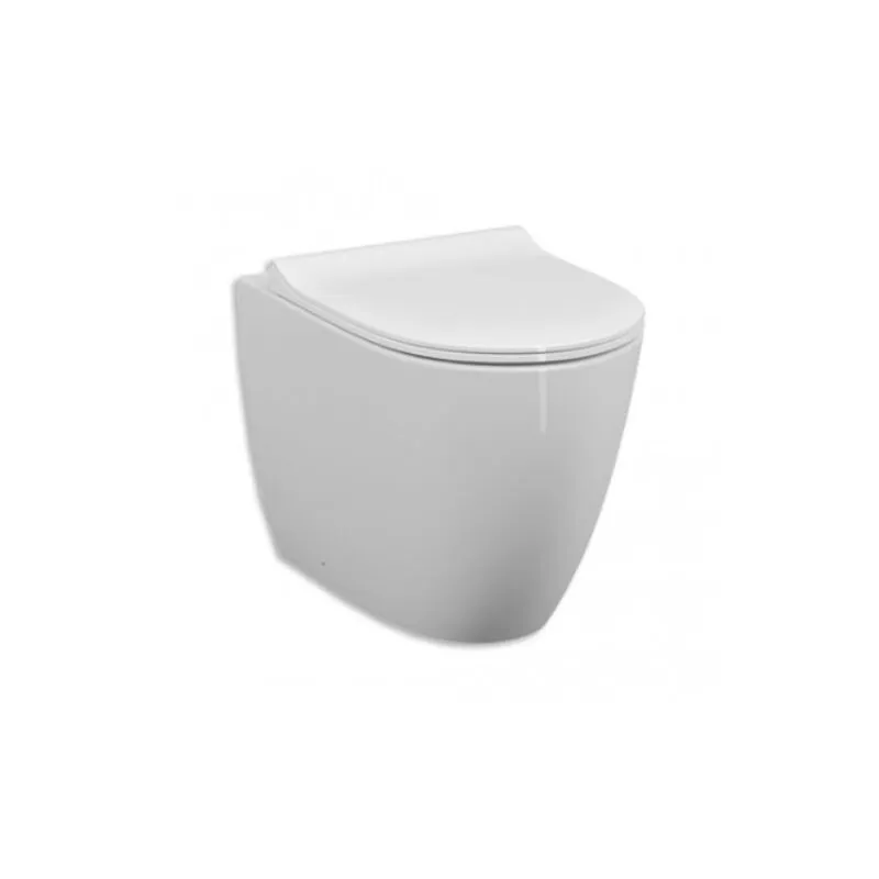  - Vaso filomuro a terra con scarico traslato in ceramica bianco lucido Sento - Con copri wc