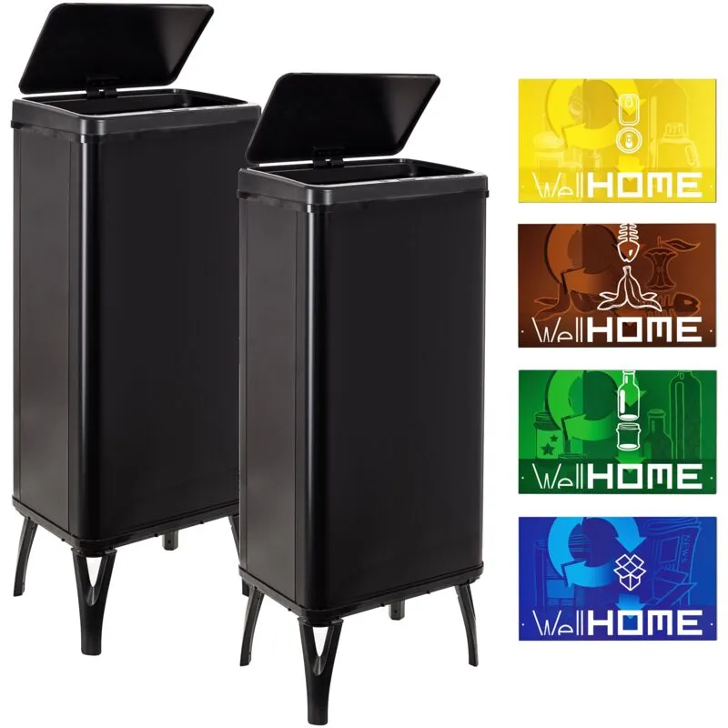 Well home mobiliario & decoración 2 bidoni della spazzatura intelligente da 60 l, altezza: 95,5 (x35,5 x 26), nero con etichette magnetiche - Nero