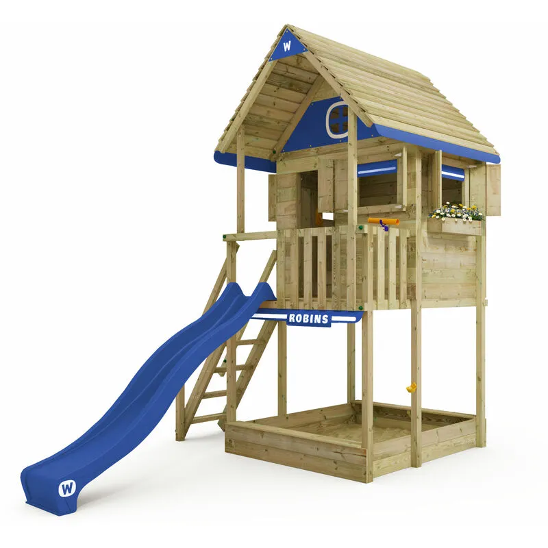 Wickey - Casa su palafitte per bambini Smart ClubHouse con scivolo, casa sull'albero con sabbiera, scala per arrampicarsi e accessori per il gioco