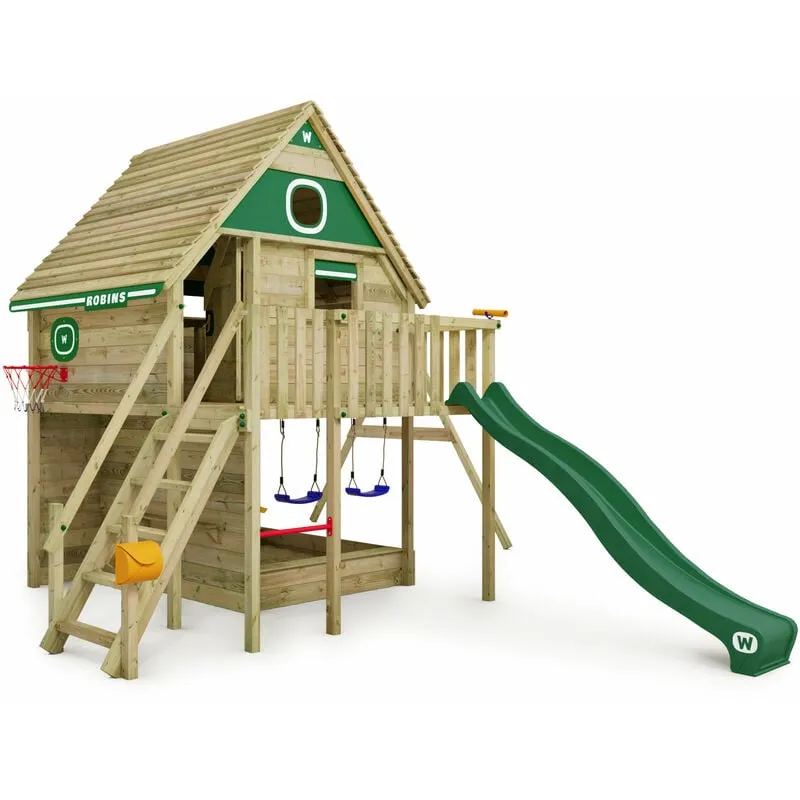 Casa su palafitte per bambini Smart FamilyHouse con altalena e scivolo, casa sull'albero con sabbiera, scala per arrampicarsi e accessori per il