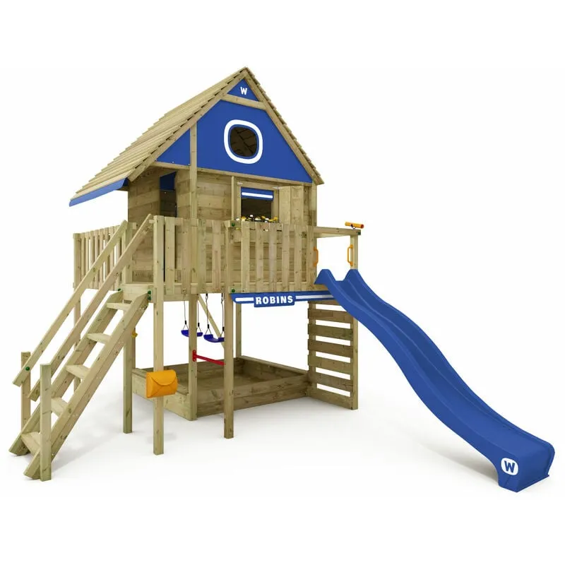 Casa su palafitte per bambini Smart LakeHouse con altalena e scivolo, casa sull'albero con sabbiera, scala per arrampicarsi e accessori per il gioco