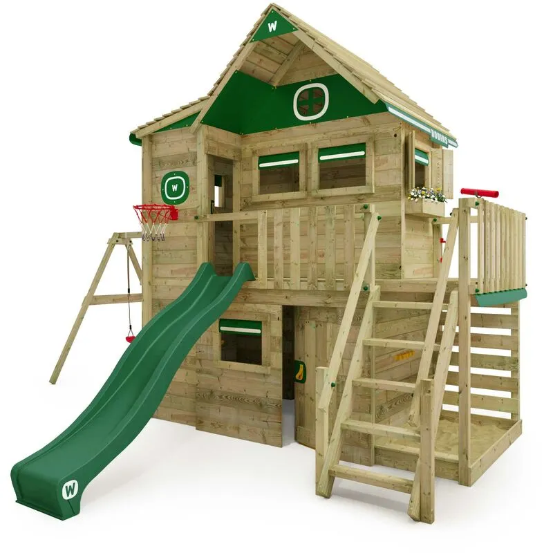 Casa su palafitte per bambini Smart ArtHouse con altalena e scivolo, casa sull'albero con sabbiera, scala per arrampicarsi e accessori per il gioco