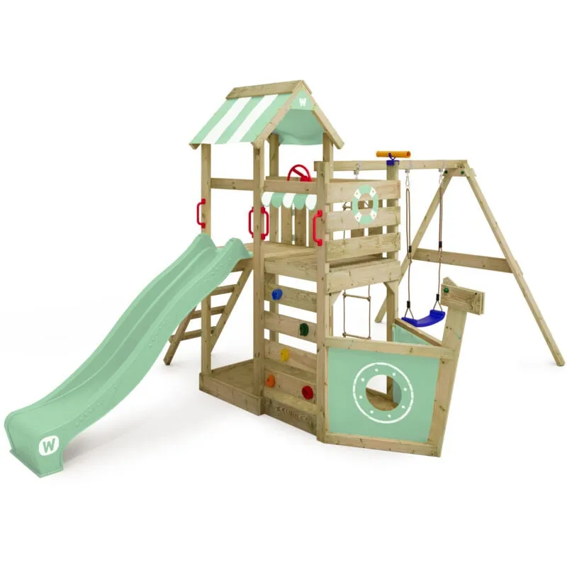 Wickey - Parco giochi in legno SeaFlyer Giochi da giardino con altalena e scivolo Casetta da gioco per l'arrampicata con sabbiera e scala di risalita